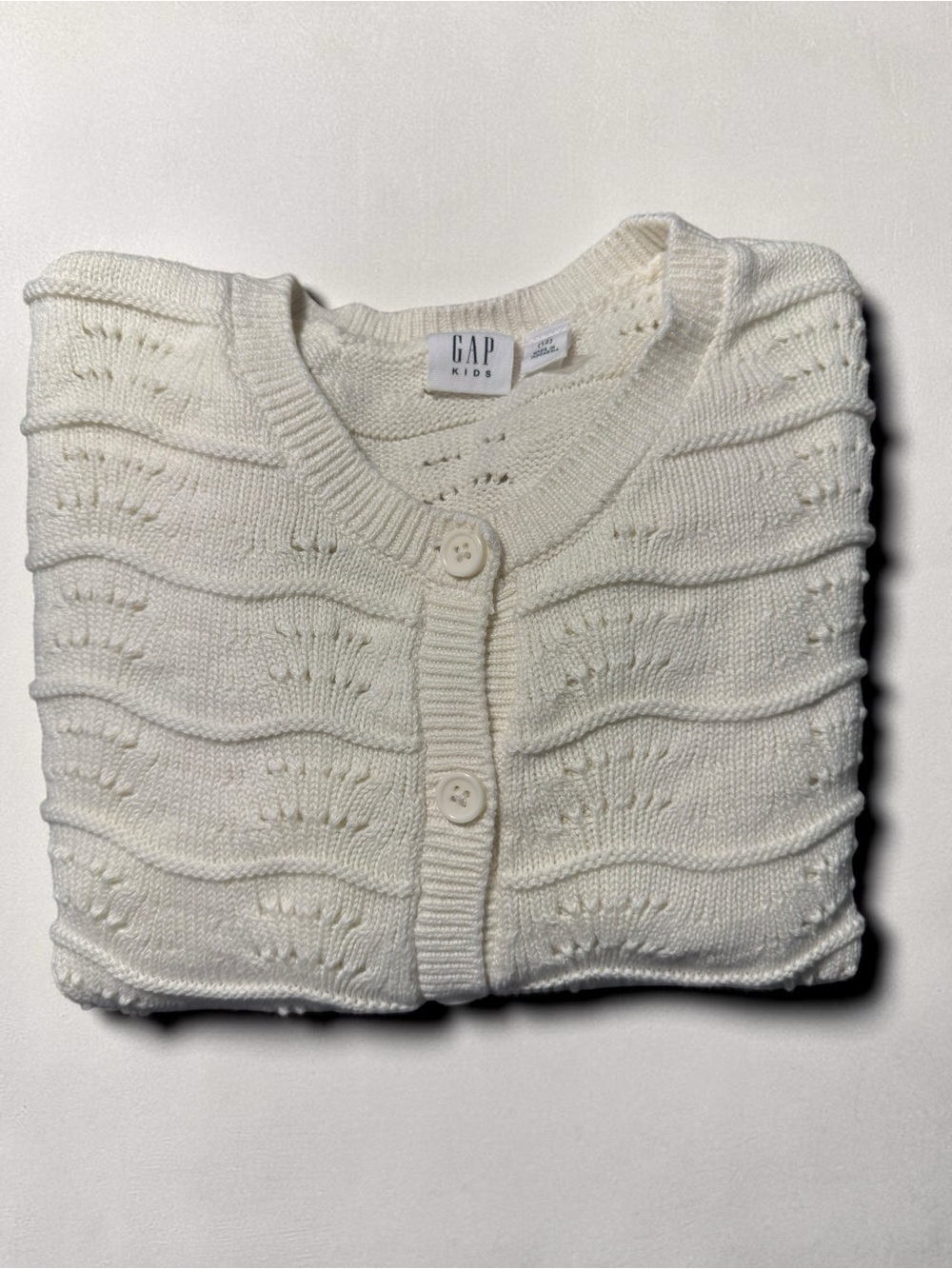 Gap Kids Crochet Pointelle Knit Cardigan Sweater Ivory White XL 12 Cotton
